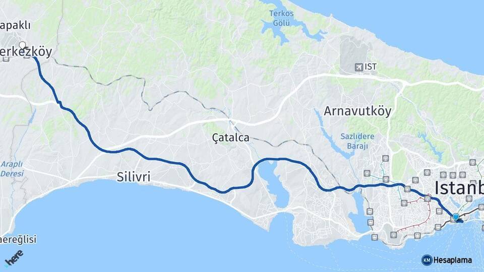 Yenikapı İdo Feribot Terminali Çerkezköy Arası Kaç Km - Yol Tarifi