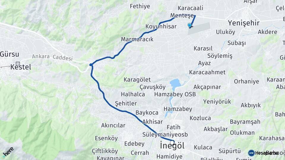 Yenişehir Havalimanı İnegöl Arası Kaç Km - Yol Tarifi