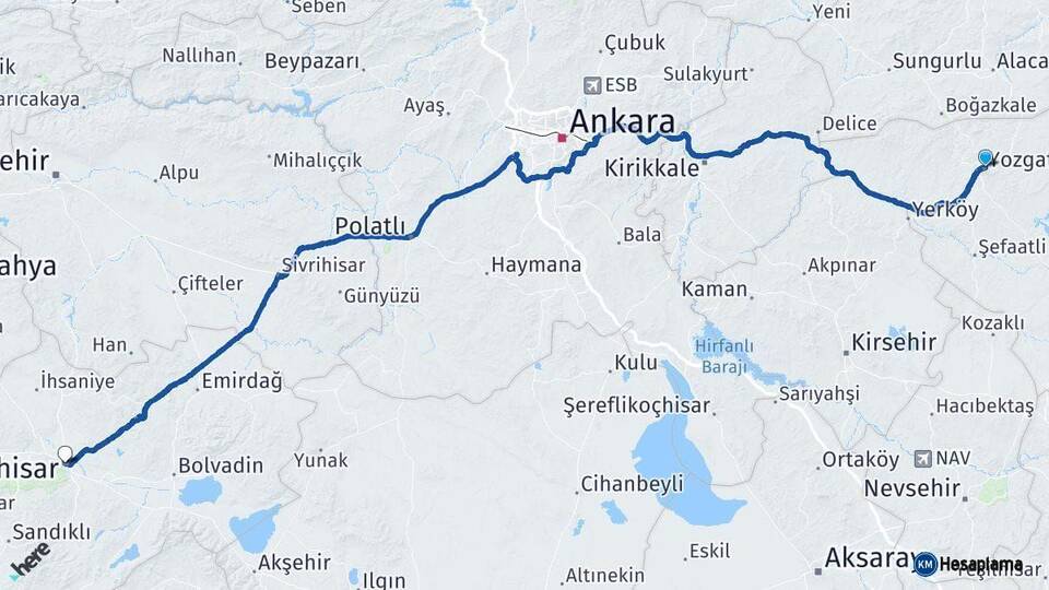 Yozgat Afyonkarahisar Arası Kaç Km - Yol Haritası
