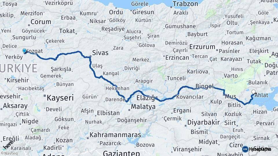 Yozgat Ahlat Bitlis Arası Kaç Km - Yol Haritası