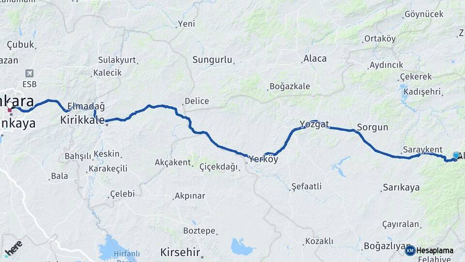 Yozgat Akdağmadeni Ankara Arası Kaç Km - Yol Haritası