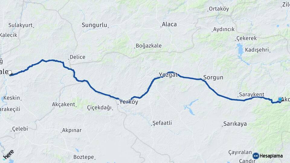 Yozgat Akdağmadeni Kırıkkale Arası Kaç Km - Yol Haritası