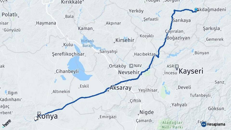 Yozgat Akdağmadeni Konya Arası Kaç Km - Yol Haritası