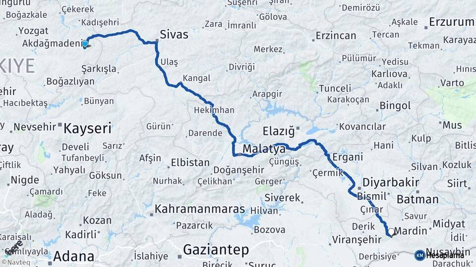 Yozgat Akdağmadeni Mardin Arası Kaç Km - Yol Haritası