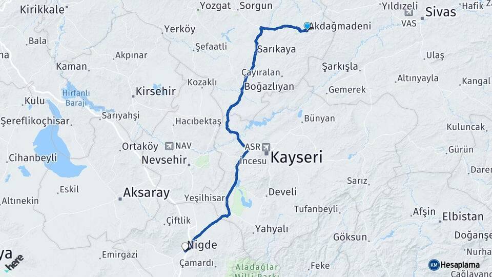 Yozgat Akdağmadeni Niğde Arası Kaç Km - Yol Haritası