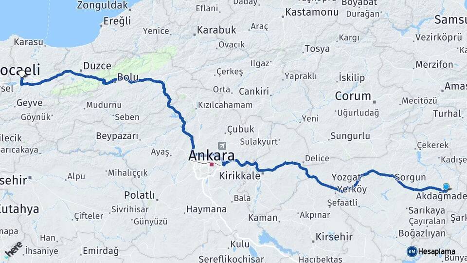 Yozgat Akdağmadeni Sakarya Arası Kaç Km - Yol Haritası