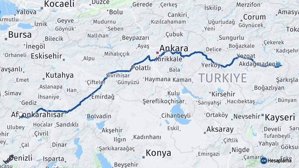 Yozgat Akdağmadeni Uşak Arası Kaç Km - Yol Haritası