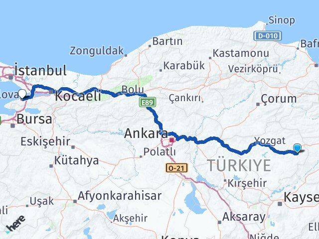 Yozgat Akdağmadeni Yalova Arası Kaç Km - Yol Haritası
