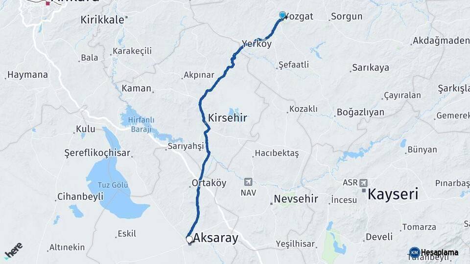 Yozgat Aksaray Arası Kaç Km - Yol Haritası