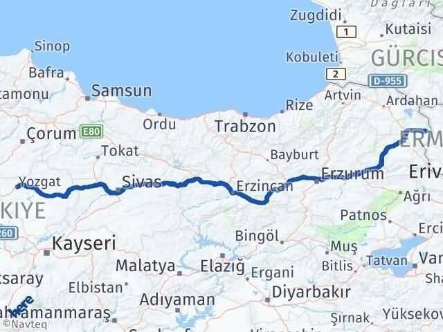 Yozgat Akyaka Kars Arası Kaç Km - Yol Haritası