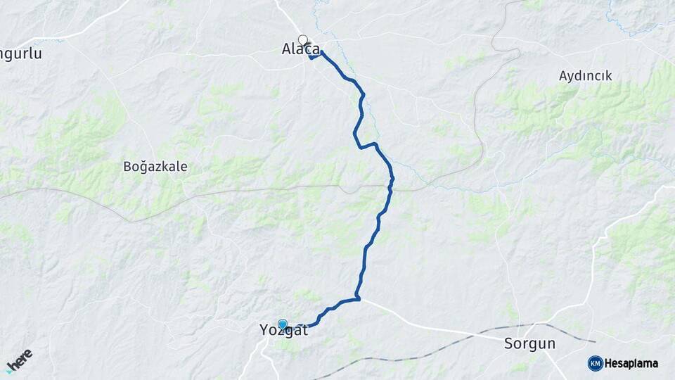Yozgat Alaca Çorum Arası Kaç Km - Yol Haritası