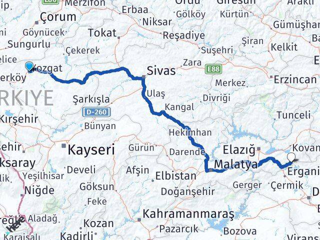 Yozgat Alacakaya Elazığ Arası Kaç Km - Yol Haritası