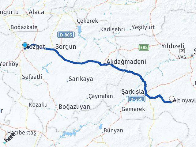 Yozgat Altınyayla Sivas Arası Kaç Km - Yol Haritası