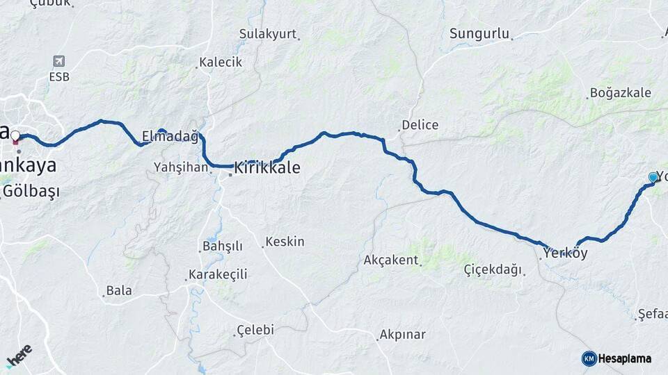 Yozgat Ankara Arası Kaç Km - Yol Haritası