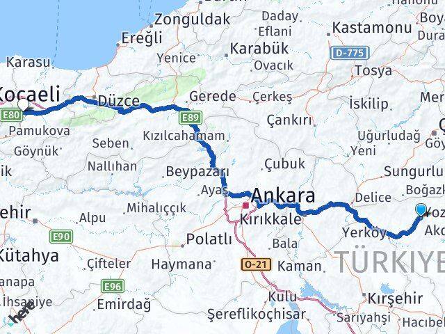 Yozgat Arifiye Sakarya Arası Kaç Km - Yol Haritası
