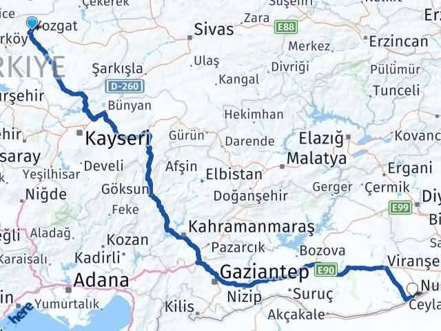 Yozgat Aşağıdoruklu Ceylanpınar Şanlıurfa Arası Kaç Km - Yol Haritası