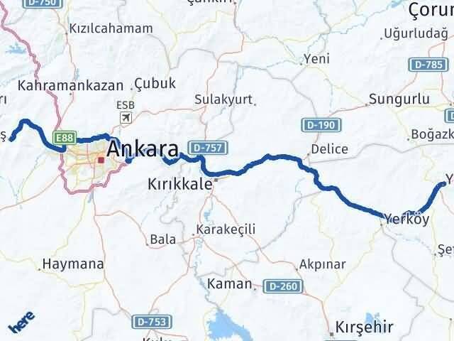 Yozgat Ayaş Ankara Arası Kaç Km - Yol Haritası