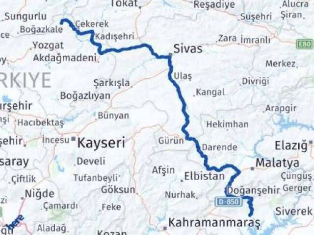 Yozgat Aydıncık Adıyaman Arası Kaç Km - Yol Haritası
