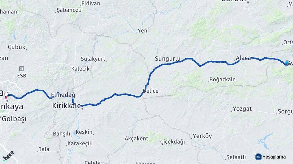 Yozgat Aydıncık Ankara Arası Kaç Km - Yol Haritası