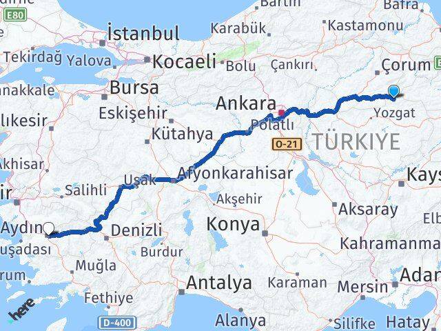 Yozgat Aydıncık Aydın Arası Kaç Km - Yol Haritası