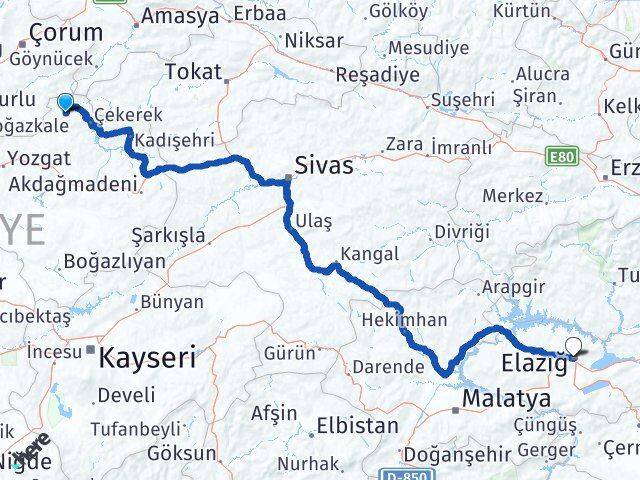 Yozgat Aydıncık Elazığ Arası Kaç Km - Yol Haritası