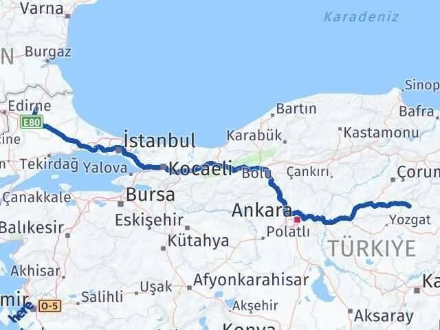 Yozgat Aydıncık Kırklareli Arası Kaç Km - Yol Haritası