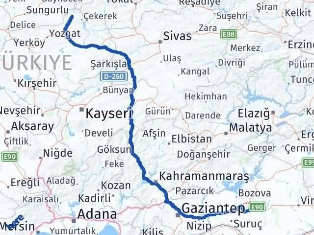 Yozgat Aydıncık Şanlıurfa Arası Kaç Km - Yol Haritası