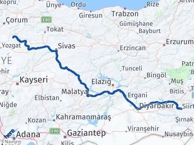Yozgat Aydıncık Siirt Arası Kaç Km - Yol Haritası