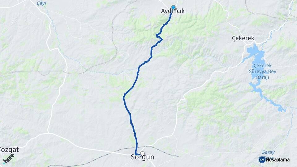 Yozgat Aydıncık Sorgun Arası Kaç Km - Yol Haritası