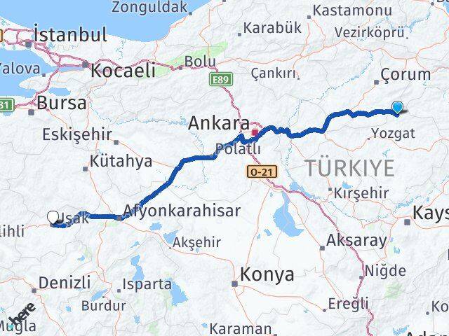 Yozgat Aydıncık Uşak Arası Kaç Km - Yol Haritası