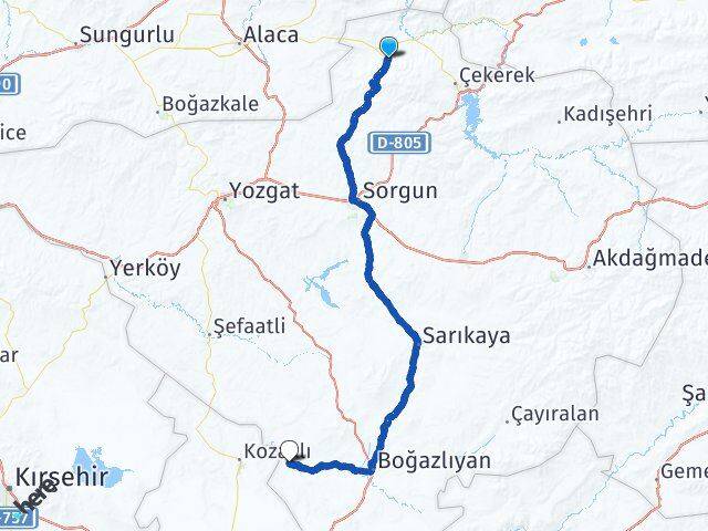 Yozgat Aydıncık Yenifakılı Arası Kaç Km - Yol Haritası