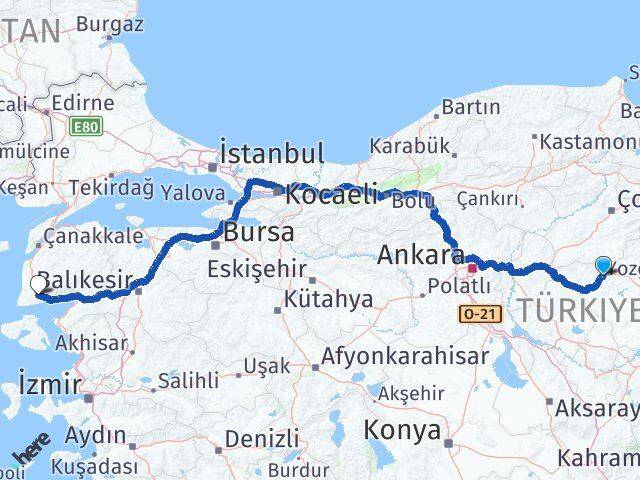 Yozgat Ayvacık Çanakkale Arası Kaç Km - Yol Haritası
