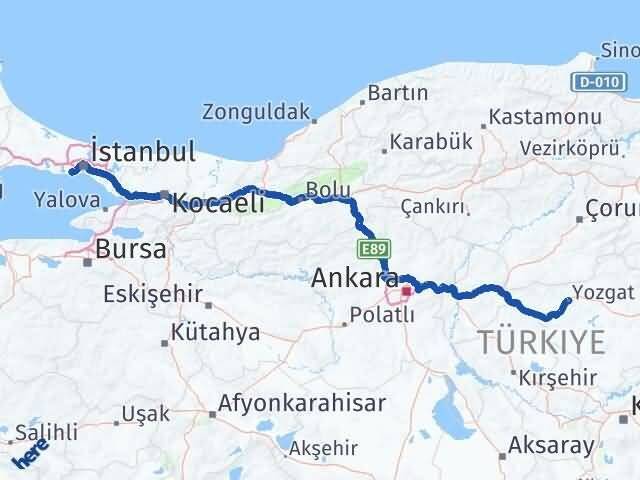 Yozgat Bahçelievler İstanbul Arası Kaç Km - Yol Haritası