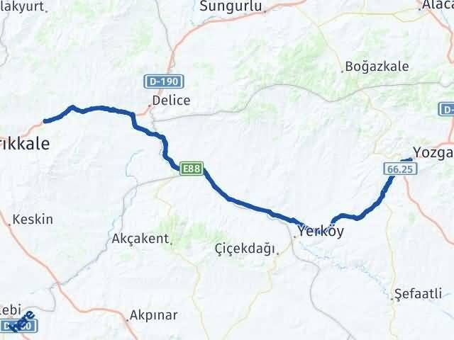 Yozgat Balışeyh Kırıkkale Arası Kaç Km - Yol Haritası