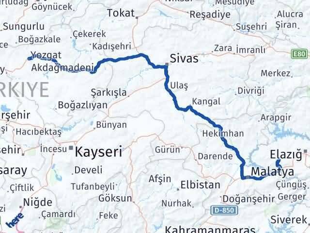 Yozgat Baskil Elazığ Arası Kaç Km - Yol Haritası