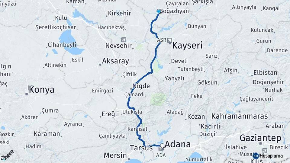 Boğazlıyan Adana Arası Kaç Km - Yol Tarifi