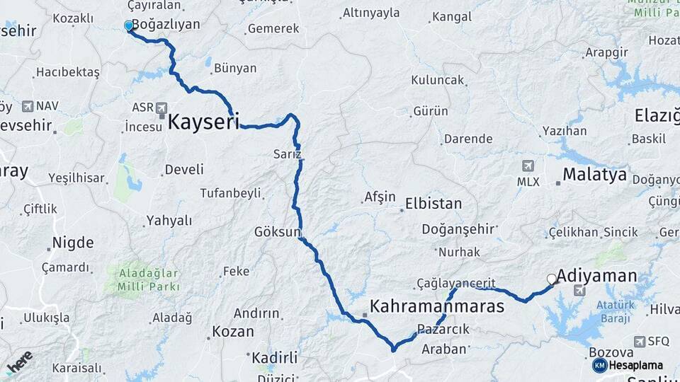 Boğazlıyan Adıyaman Arası Kaç Km - Yol Tarifi