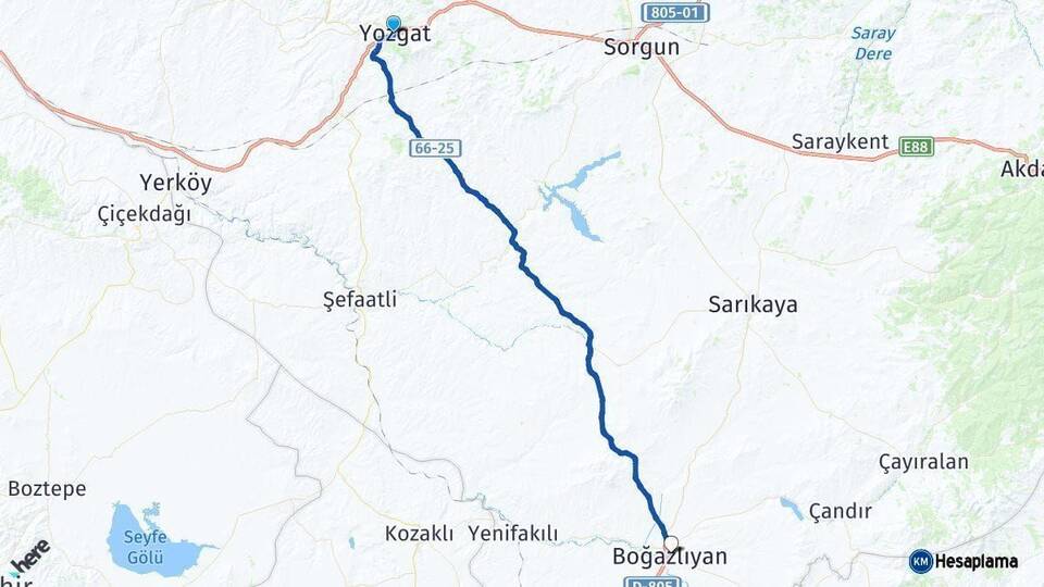 Yozgat Boğazlıyan Arası Kaç Km - Yol Haritası
