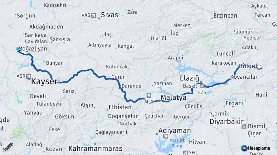 Boğazlıyan Bingöl Arası Kaç Km - Yol Tarifi