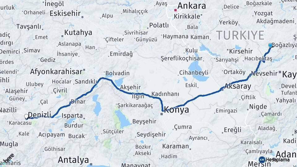 Boğazlıyan Denizli Arası Kaç Km - Yol Tarifi