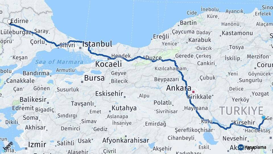 Boğazlıyan Edirne Arası Kaç Km - Yol Tarifi