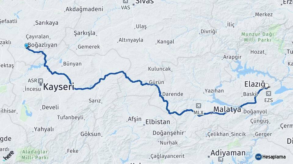 Boğazlıyan Elazığ Arası Kaç Km - Yol Tarifi