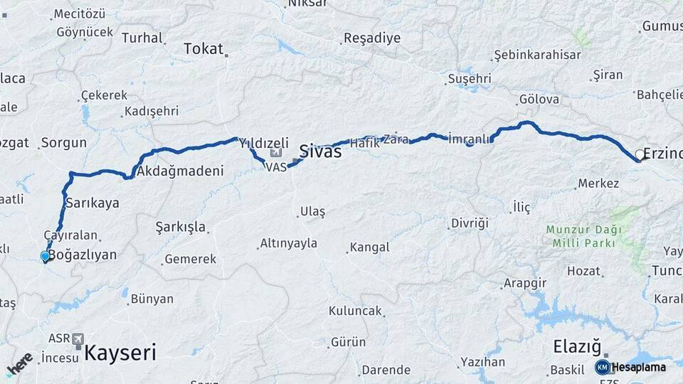 Boğazlıyan Erzincan Arası Kaç Km - Yol Tarifi