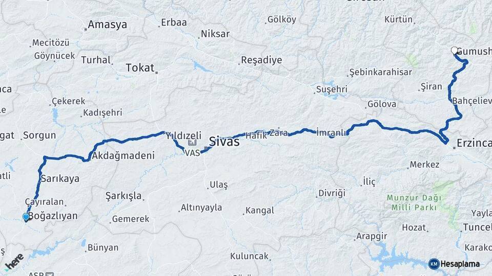 Boğazlıyan Gümüşhane Arası Kaç Km - Yol Tarifi