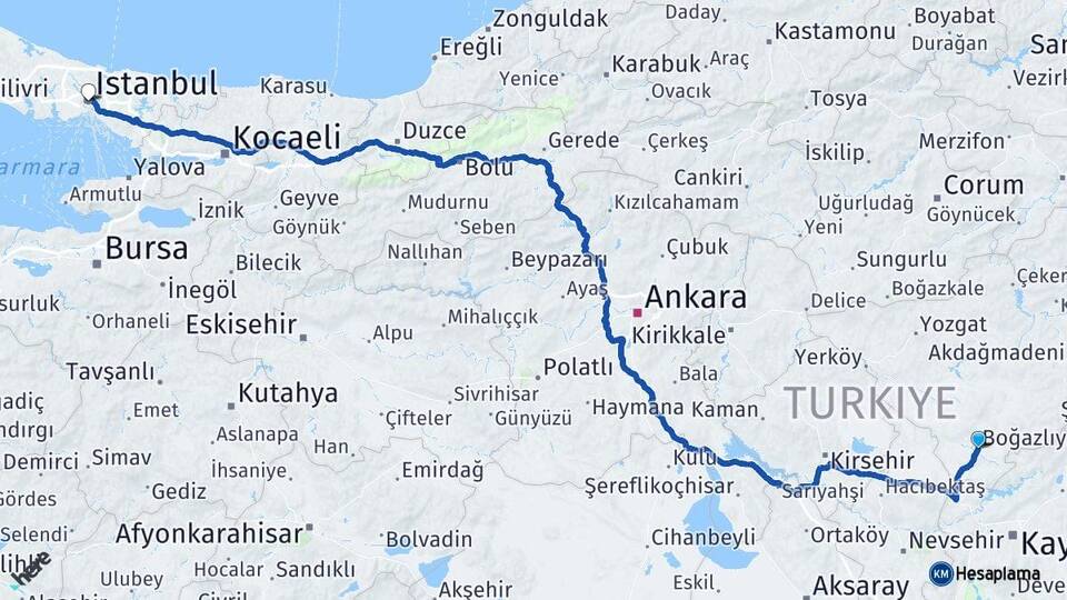 Boğazlıyan İstanbul Arası Kaç Km - Yol Tarifi