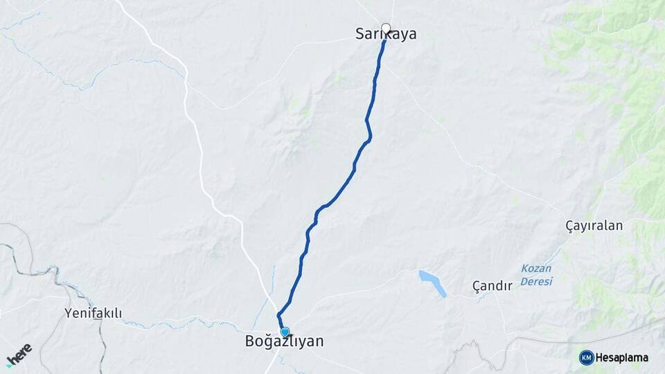 Yozgat Boğazlıyan Sarıkaya Arası Kaç Km - Yol Haritası
