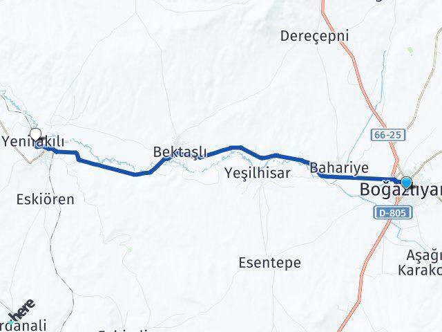 Yozgat Boğazlıyan Yenifakılı Arası Kaç Km - Yol Haritası