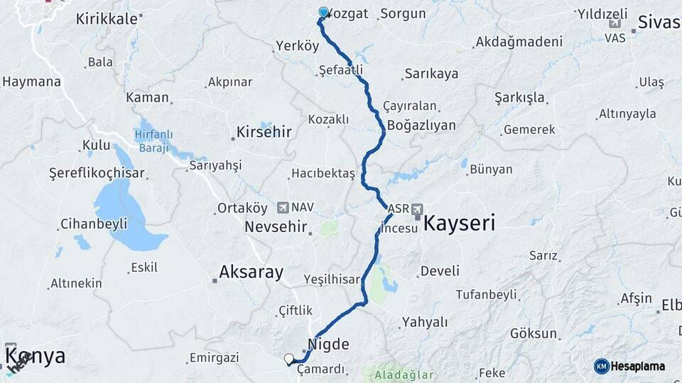 Yozgat Bor Niğde Arası Kaç Km - Yol Haritası