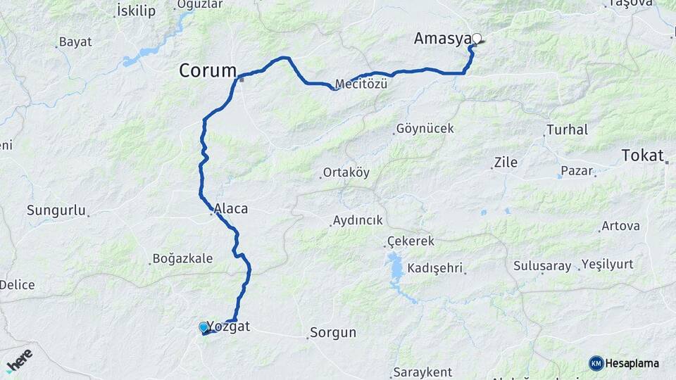 Yozgat Çalatlı Arası Kaç Km - Yol Haritası