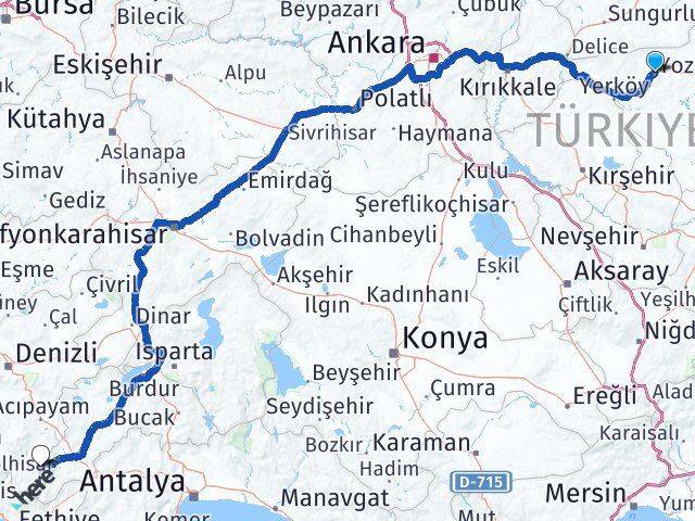 Yozgat Çameli Denizli Arası Kaç Km - Yol Haritası